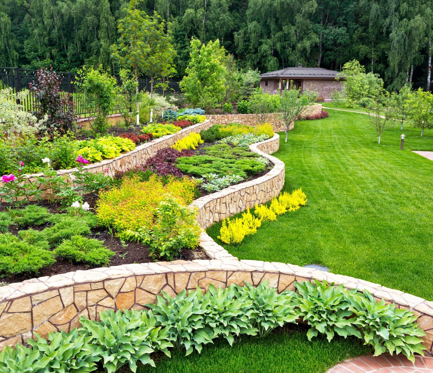 Residential landscaping feature with hardscape detail.